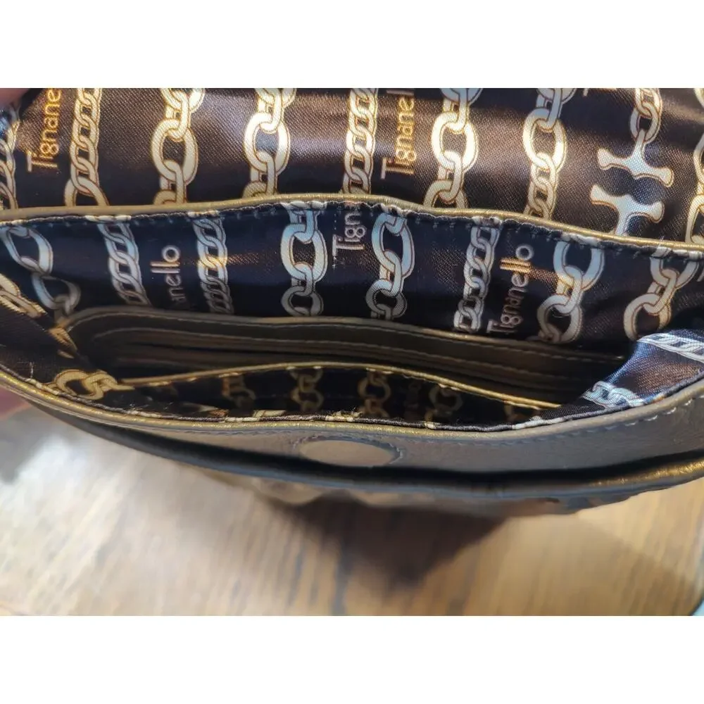 Tignanello Metallic Pebbled Leather Crossbody Handbag‎ Purse EUC